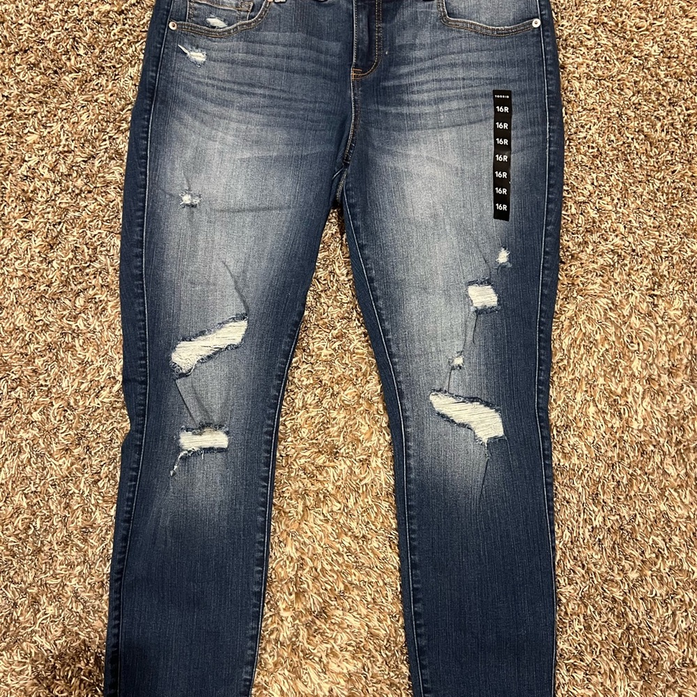 Torrid Blue Skinny Jeans with Distressing